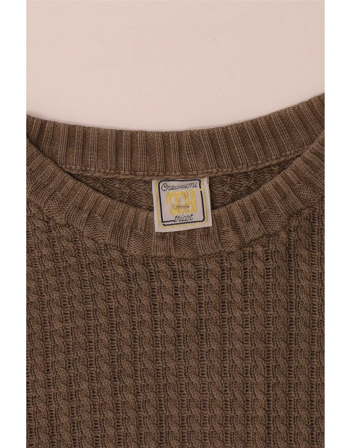 Suéter vintage masculino com gola redonda, algodão bege médio