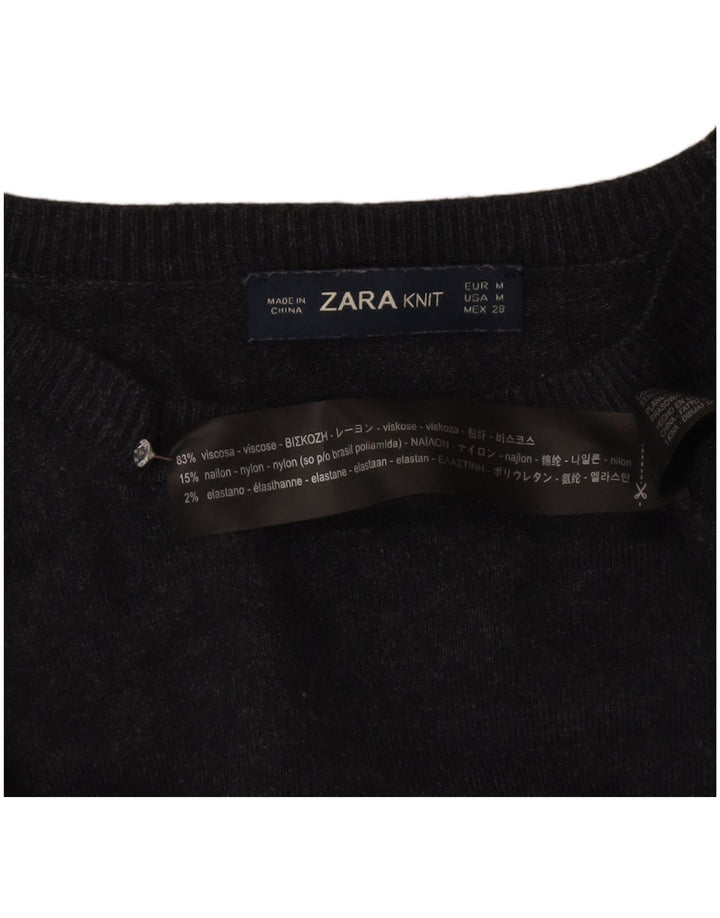 Suéter feminino Zara com gola canoa UK 12 Viscose cinza médio