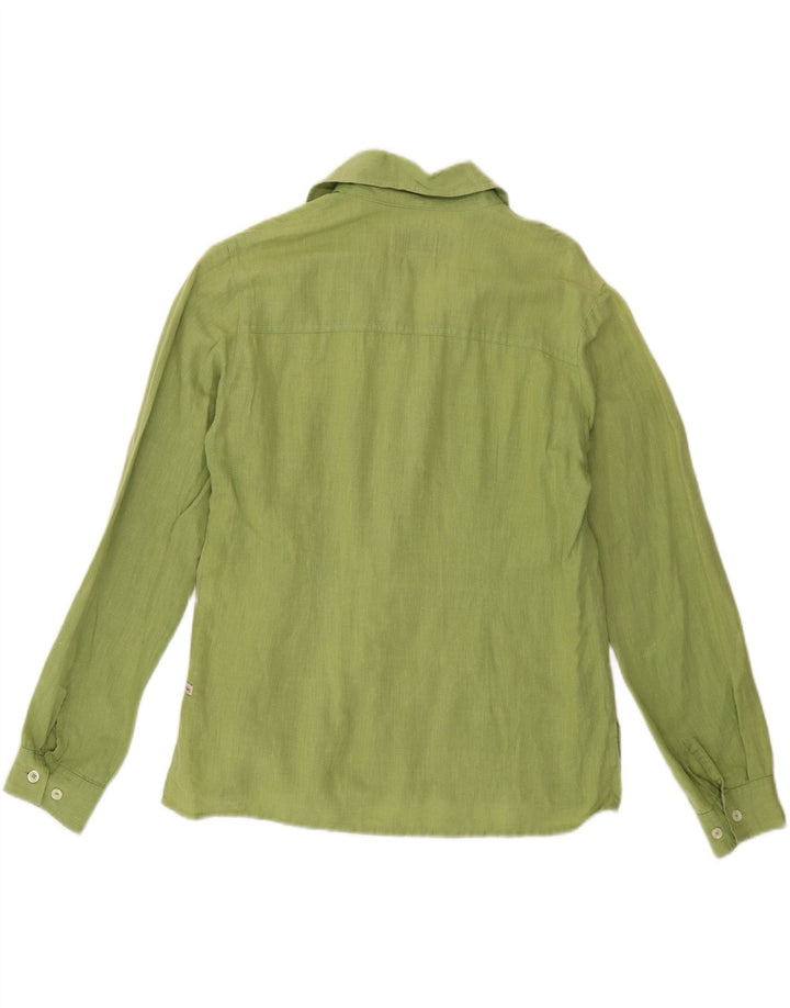 Camisa feminina Marlboro Classics Slim Fit UK 10 pequena linho verde