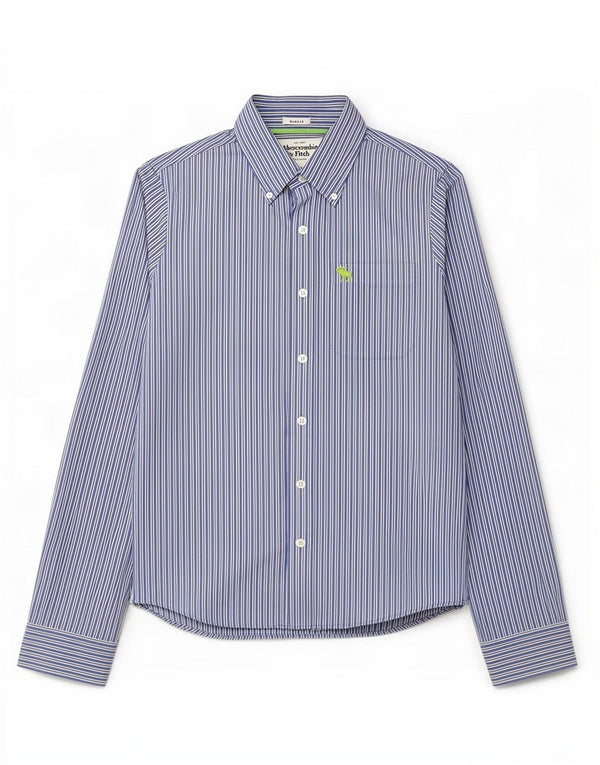 Camisa muscular masculina Abercrombie & Fitch grande algodão listrado azul