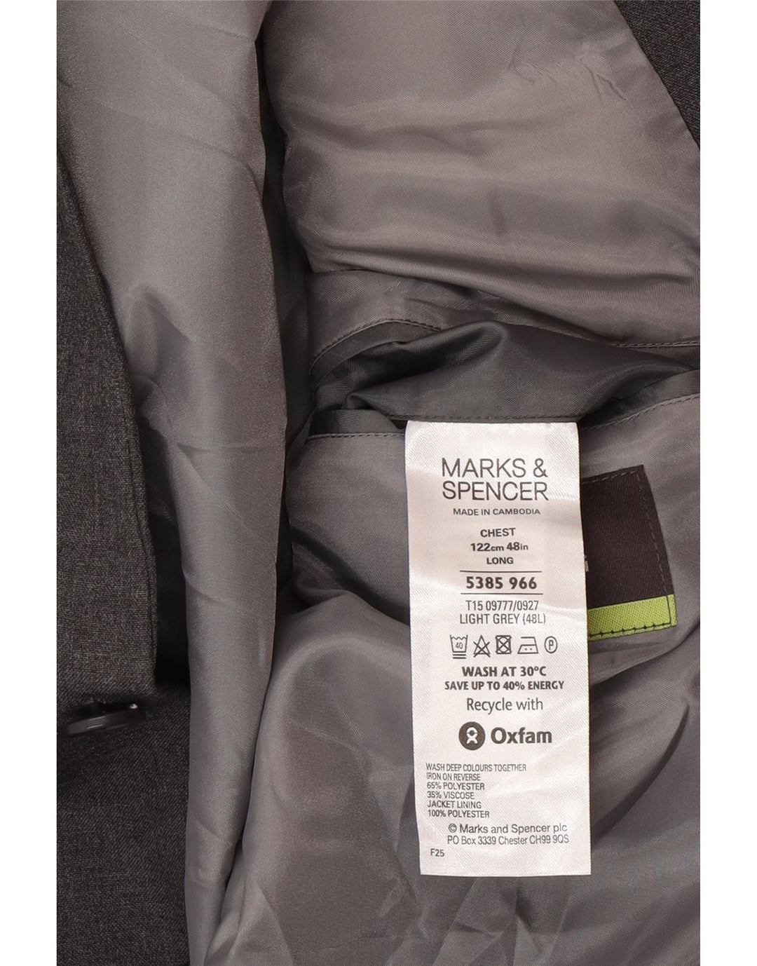 Jaqueta blazer masculina de 2 botões Marks & Spencer Reino Unido 48 2XL cinza poliéster