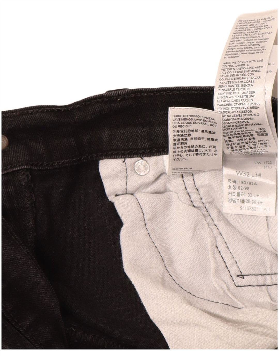 LEVI'S Masculino 502 Tapered Jeans W32 L31 Algodão Preto