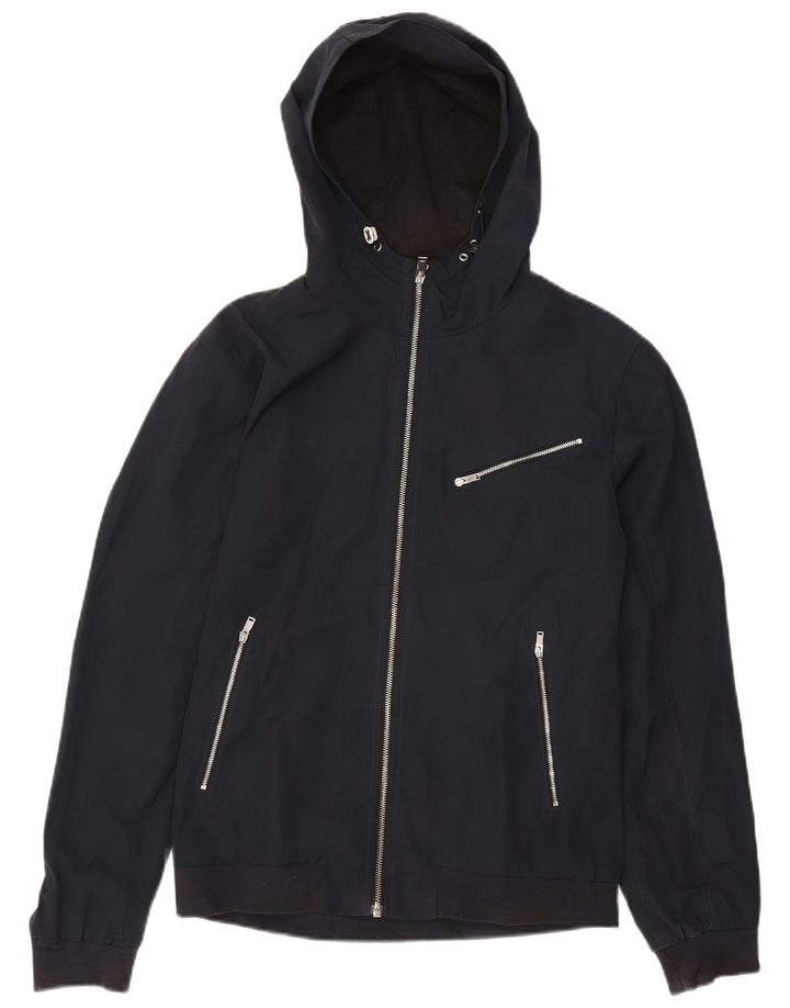 Jaqueta bomber masculina com capuz REISS UK 38 poliéster azul marinho médio