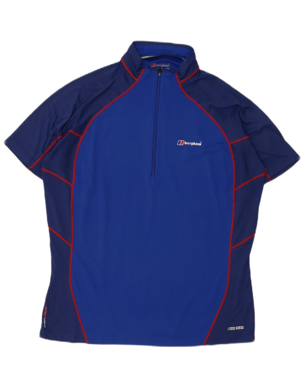 Camiseta masculina Berghaus com zíper e gola alta XL azul colorblock