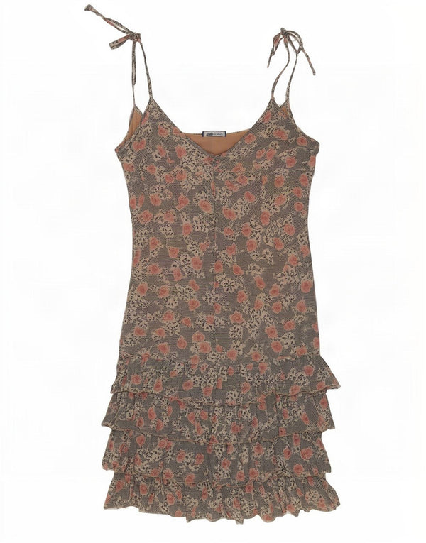 Blugirl Blumarine vestido feminino sem mangas em camadas IT 44 cinza médio floral