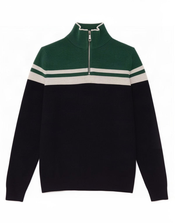 Suéter masculino Marks & Spencer com zíper e gola em bloco colorido azul marinho pequeno