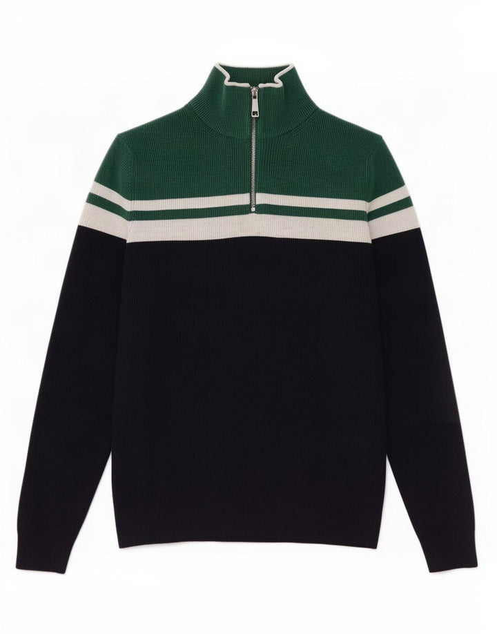 Suéter masculino Marks & Spencer com zíper e gola em bloco colorido azul marinho pequeno