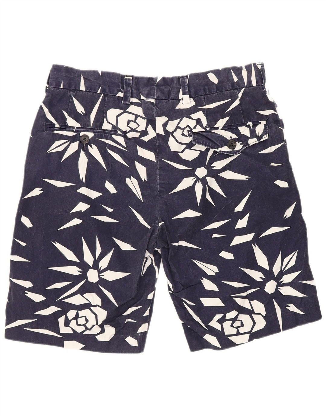 French Connection Mens Chino Shorts W30 Algodão Geométrico Azul Médio