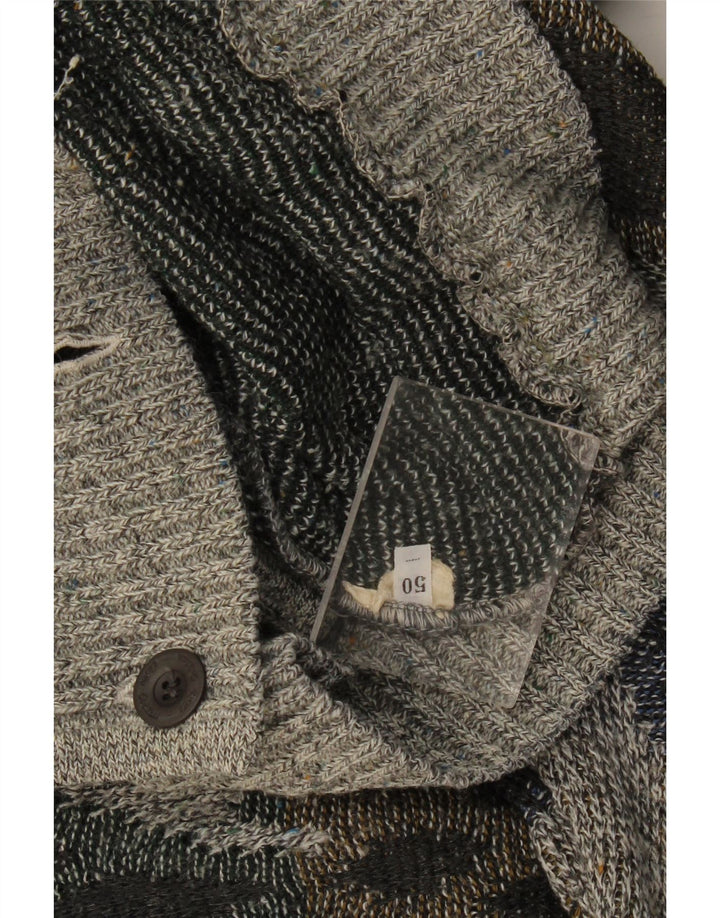 Suéter Cardigan Masculino Vintage IT 50 Cinza Médio Argyle/Diamante