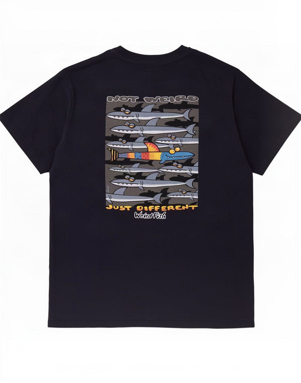 Camiseta gráfica masculina Weird Fish Top 3XL algodão azul marinho