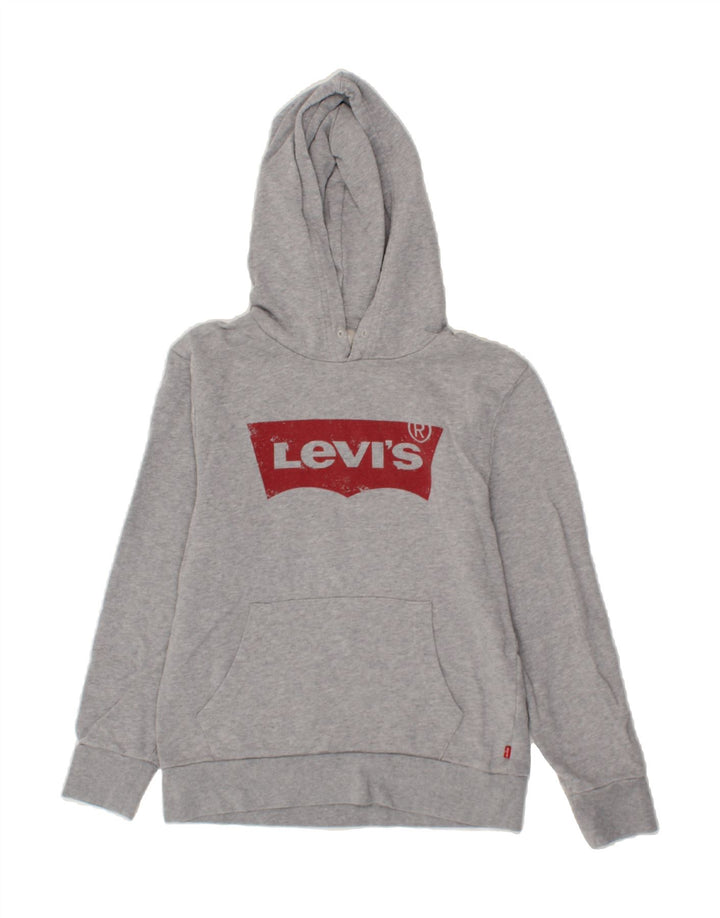 LEVI'S Boys Graphic Hoodie Jumper 13-14 Years Small Grey Cotton Vintage Levi's and Second-Hand Levi's from Messina Hembry 