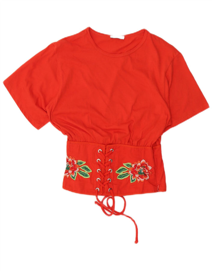 Blusa feminina ZARA Batwing Top UK 12 Médio Vermelho Floral