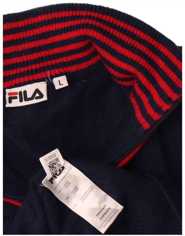 Suéter masculino Fila com zíper e gola grande nylon azul marinho