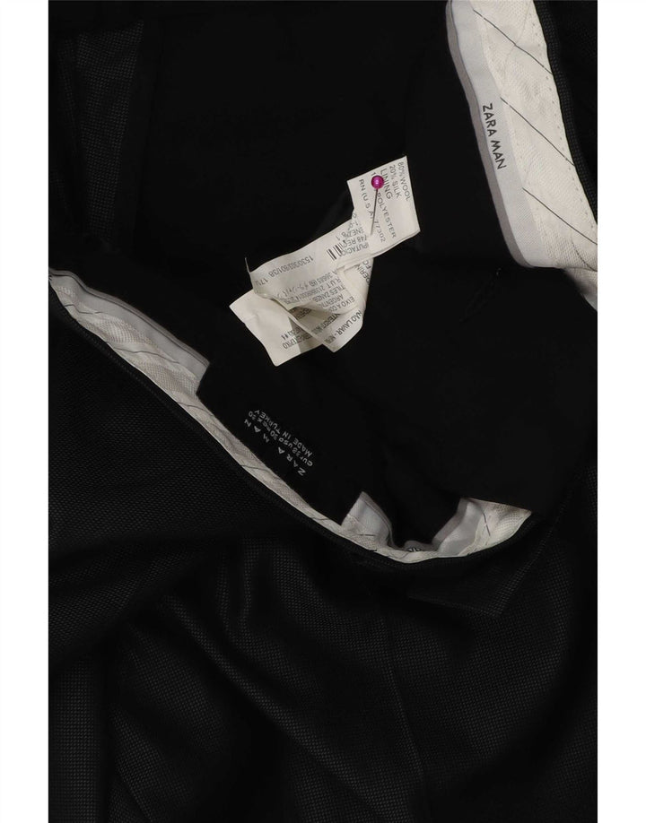 Zara Mens Straight Suit Calças EU 38 Pequeno W30 L30 Poliéster Preto