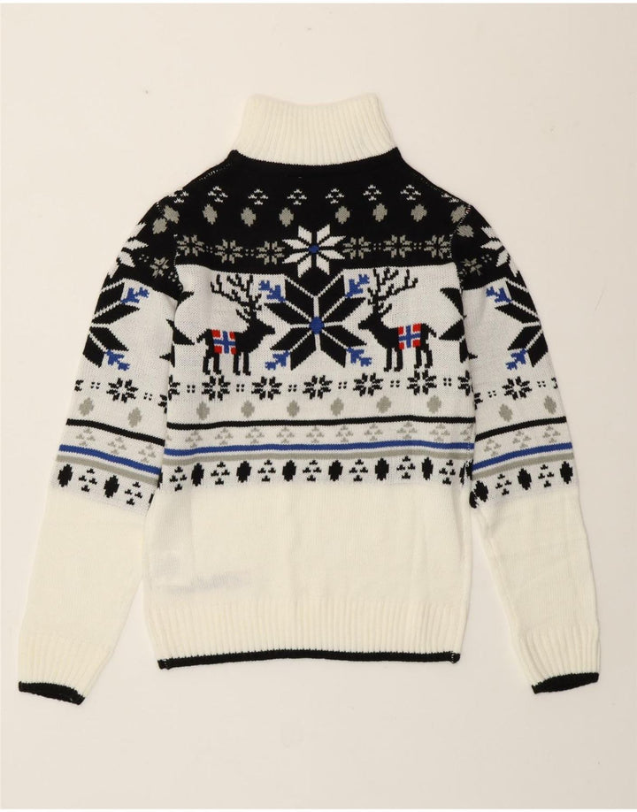Suéter feminino Nebulus com gola tartaruga Reino Unido 14 grande branco Fair Isle