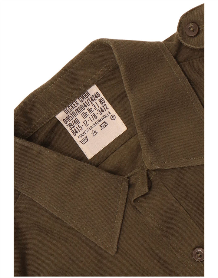 Camisa militar masculina vintage tamanho 39/40 poliéster cáqui médio