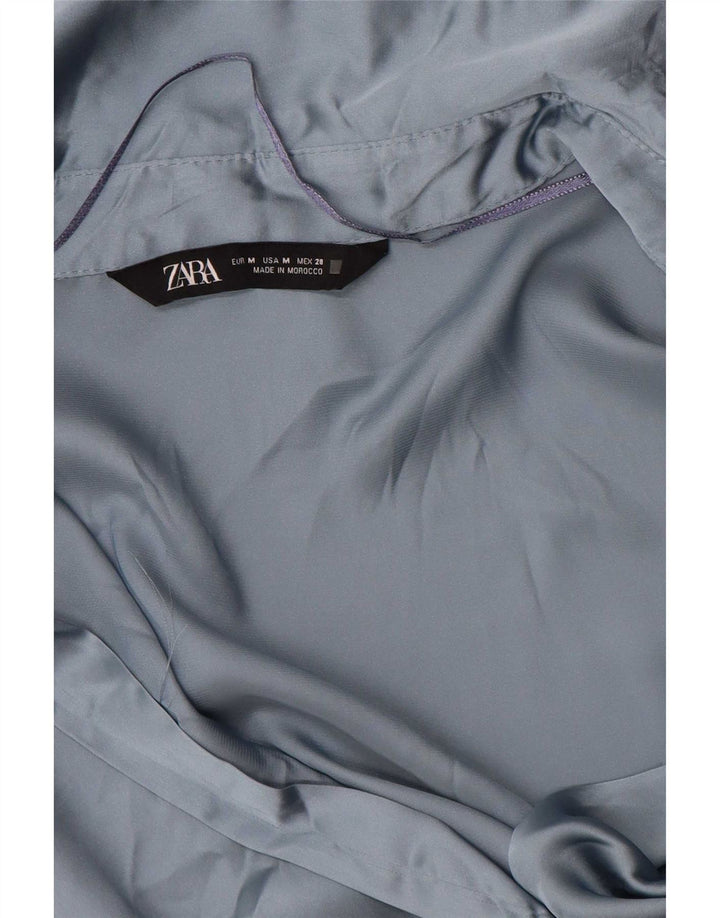 Blusa camisa feminina Zara Reino Unido 14 poliéster azul médio