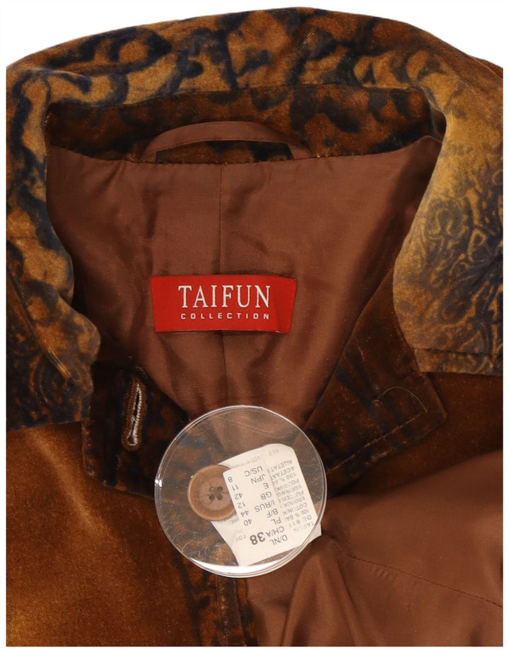 Jaqueta blazer feminina de veludo com 4 botões Taifun Reino Unido 12 Paisley marrom médio