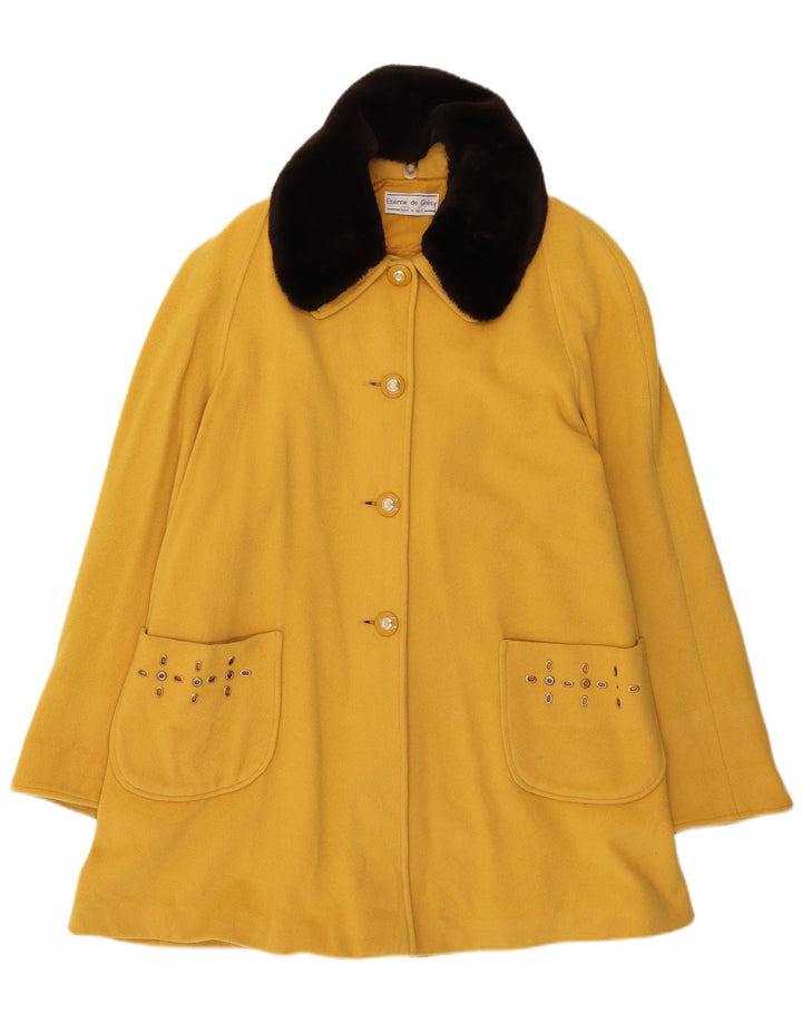 Sobretudo feminino vintage UK 14 grande lã colorblock amarelo
