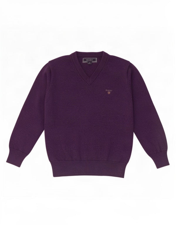 Suéter Gant Boys com decote em V 5-6 anos pequeno algodão roxo