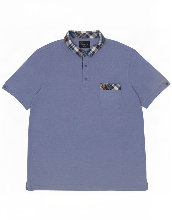 Camisa polo masculina Slim Fit Fred Perry 2XL algodão xadrez azul