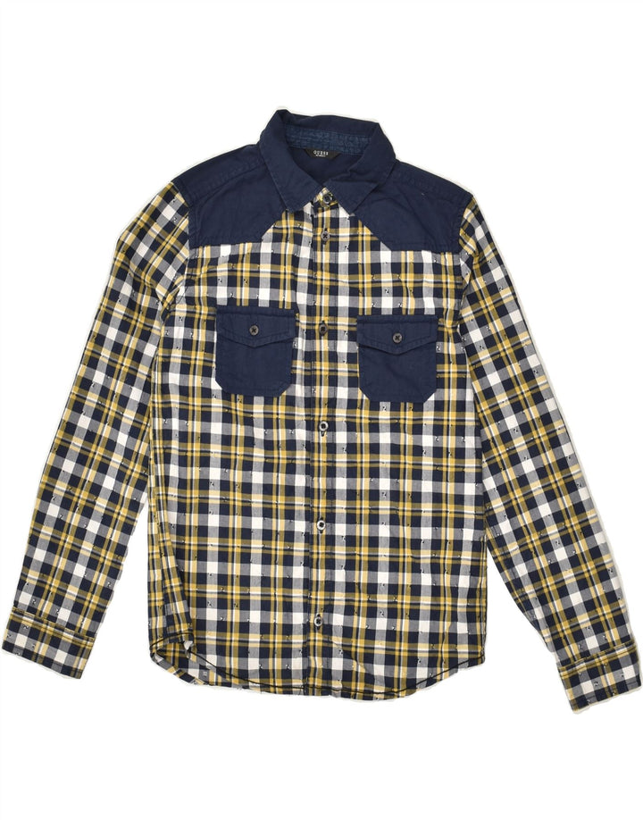 GUESS Boys Shirt 9-10 Years Yellow Check Cotton | Vintage Guess | Thrift | Second-Hand Guess | Used Clothing | Messina Hembry 