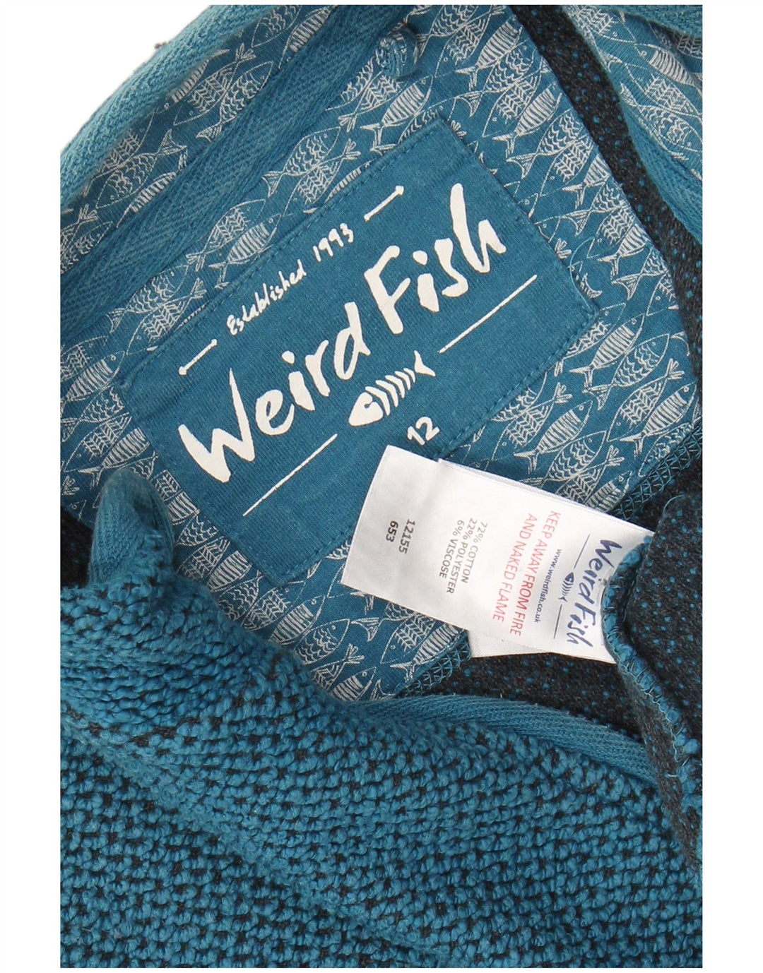 WEIRD FISH Suéter feminino com zíper e gola em algodão azul médio UK 12