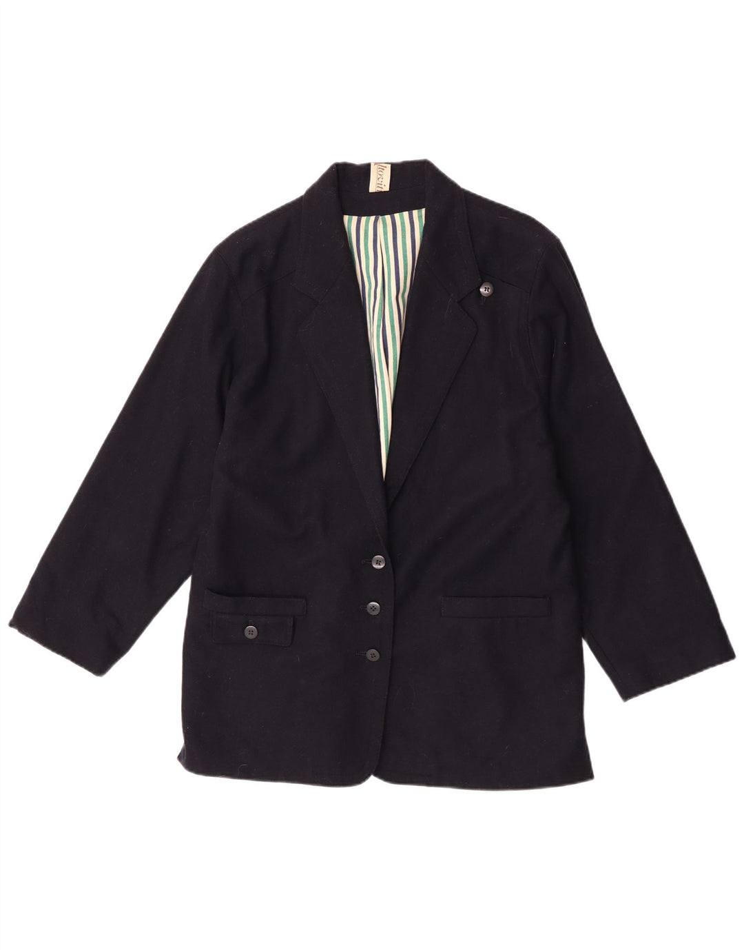 Jaqueta blazer vintage feminina com 3 botões Reino Unido 16 grande azul marinho