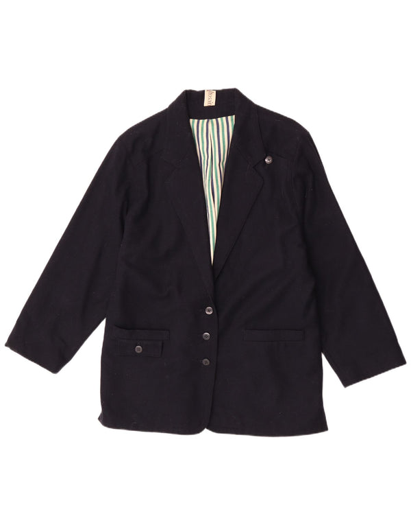 Jaqueta blazer vintage feminina com 3 botões Reino Unido 16 grande azul marinho