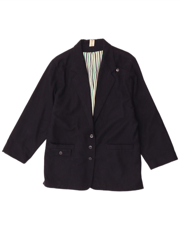 Jaqueta blazer vintage feminina com 3 botões Reino Unido 16 grande azul marinho