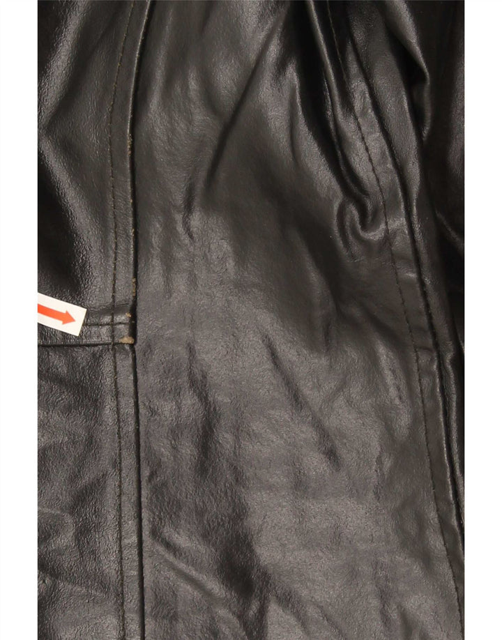 Casaco de couro feminino vintage UK 14 médio preto