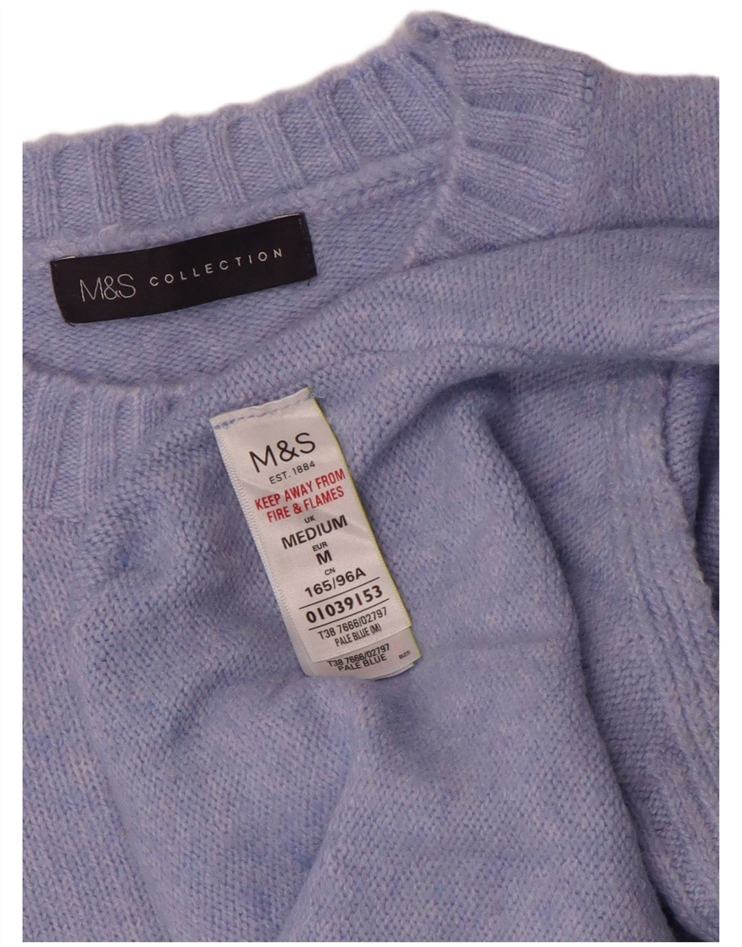 Suéter feminino Marks & Spencer com gola redonda Reino Unido 14 acrílico azul médio