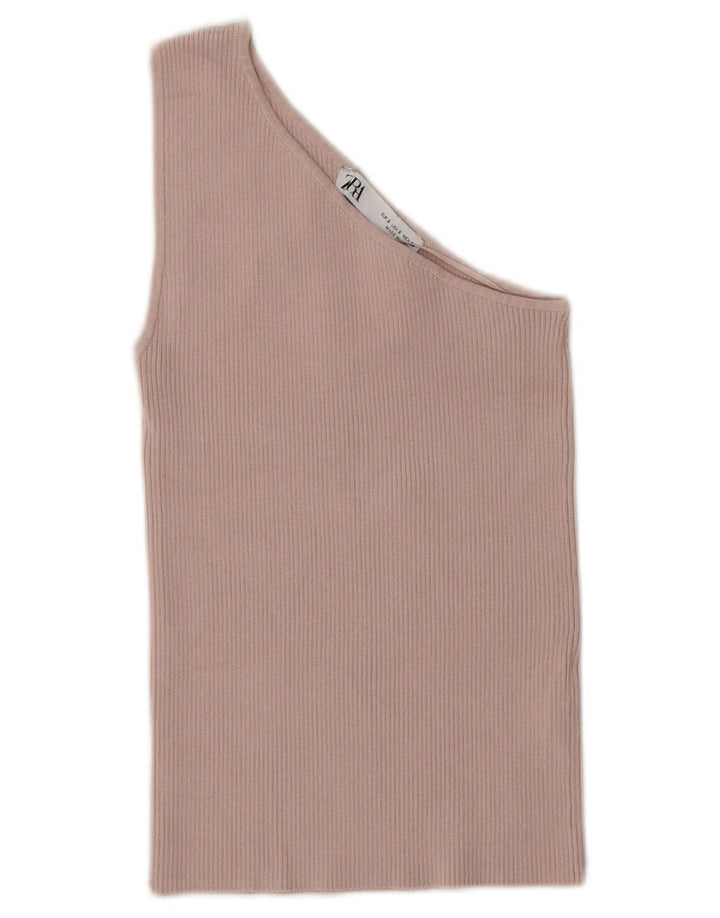 Zara Womens Crop One Ombro Top Reino Unido 8 Pequeno Rosa Viscose