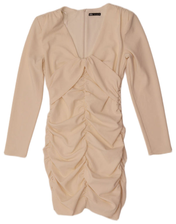 Vestido bodycon feminino de manga comprida Zara Reino Unido 14 grande poliéster branco