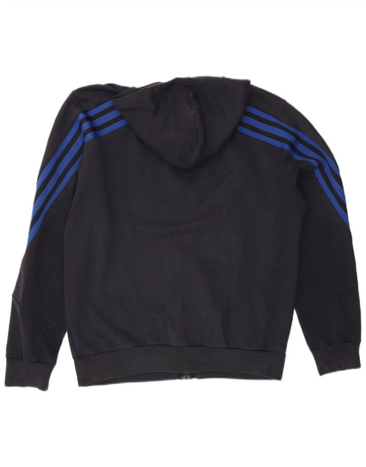 Suéter masculino Adidas com capuz e zíper grande algodão azul marinho