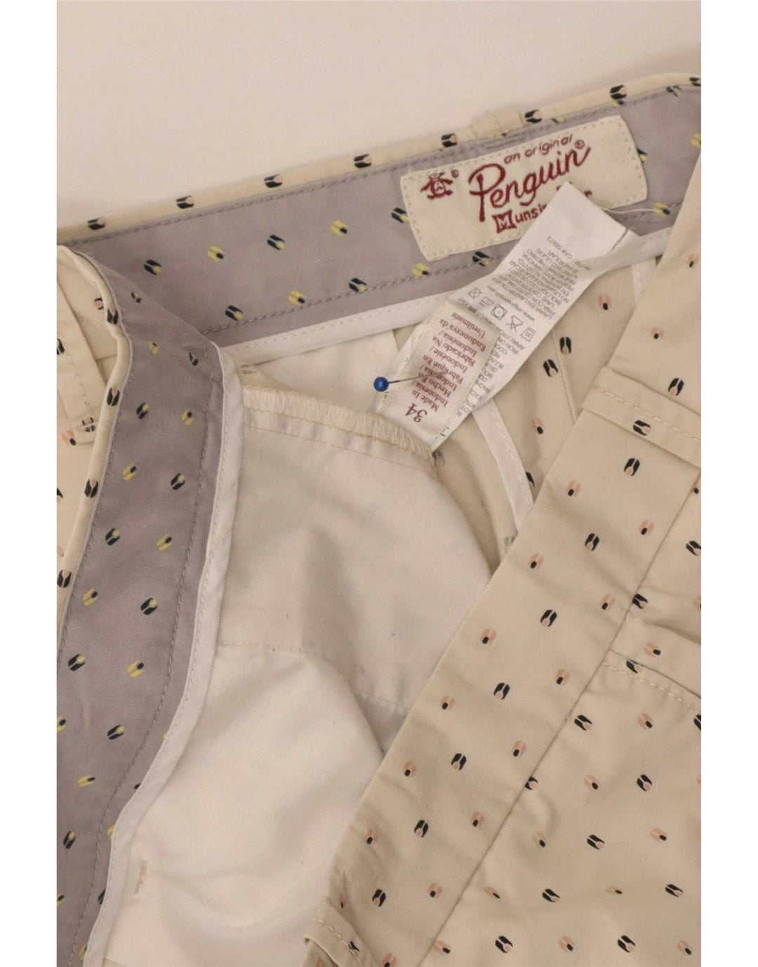 Shorts Chino masculino Penguin W34 grande algodão manchado bege