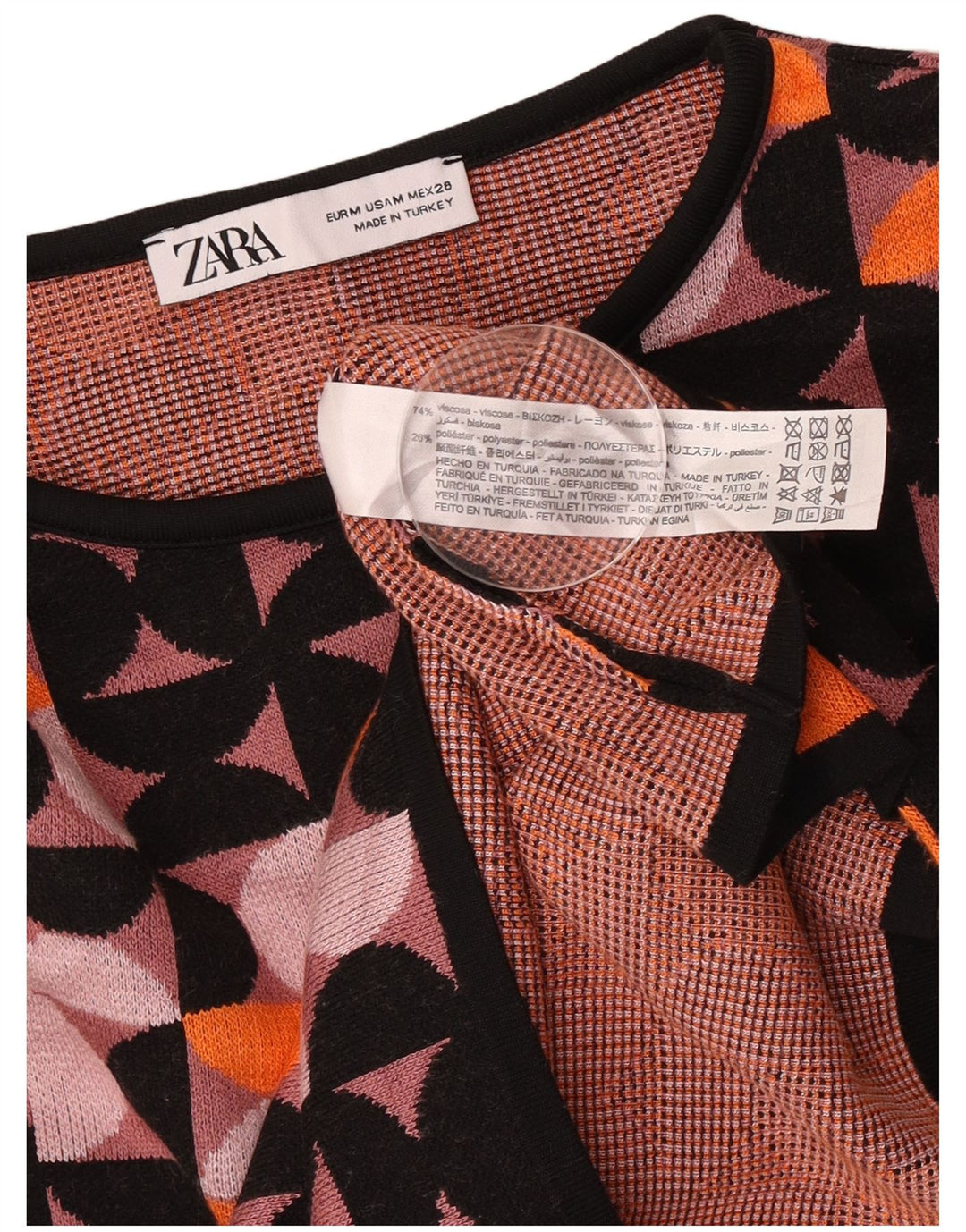Zara Womens Crop Top Manga Longa Reino Unido 12 Médio Multicolorido Geométrico