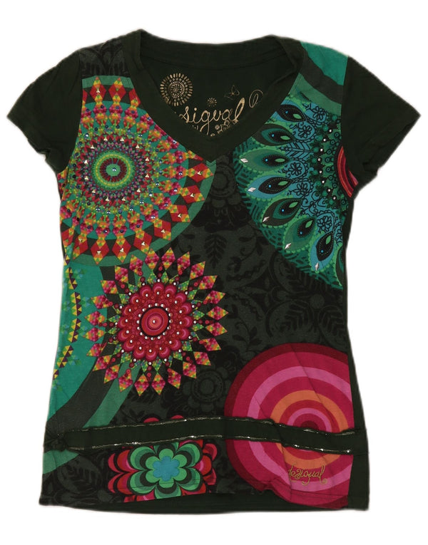 Desigual Womens Graphic T-Shirt Top UK 12 Medium Green Paisley