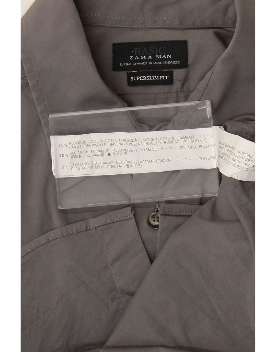 Camisa masculina Zara Super Slim Fit algodão cinza médio