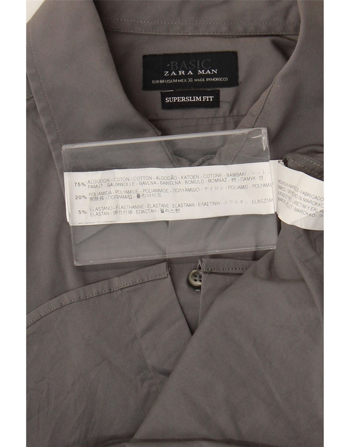 Camisa masculina Zara Super Slim Fit algodão cinza médio