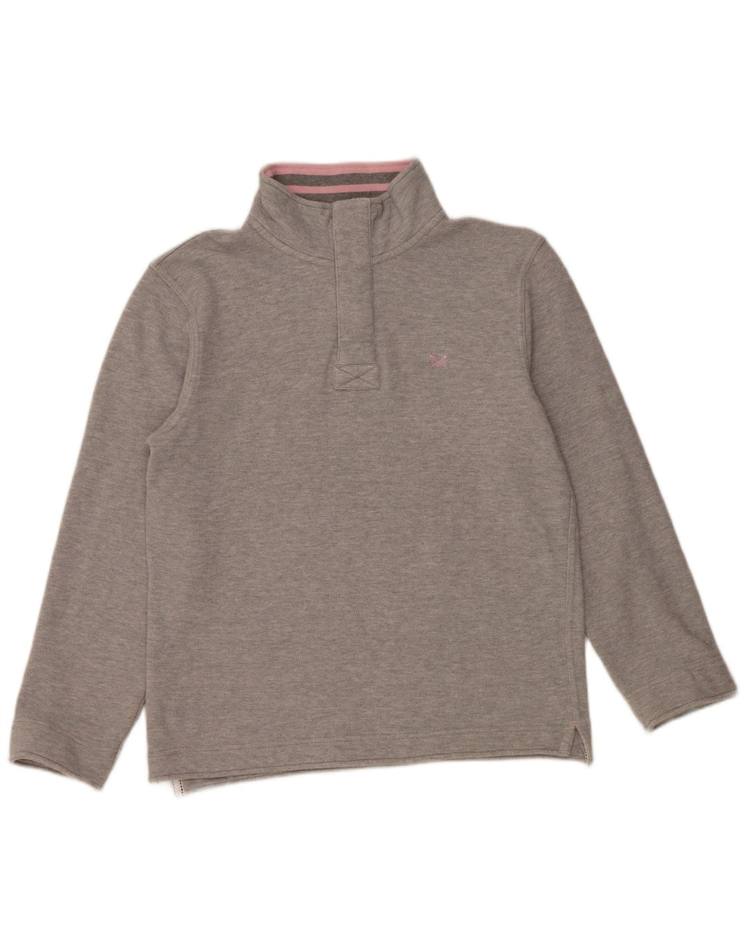 CREW CLOTHING Suéter feminino com gola e zíper UK 14 algodão cinza médio