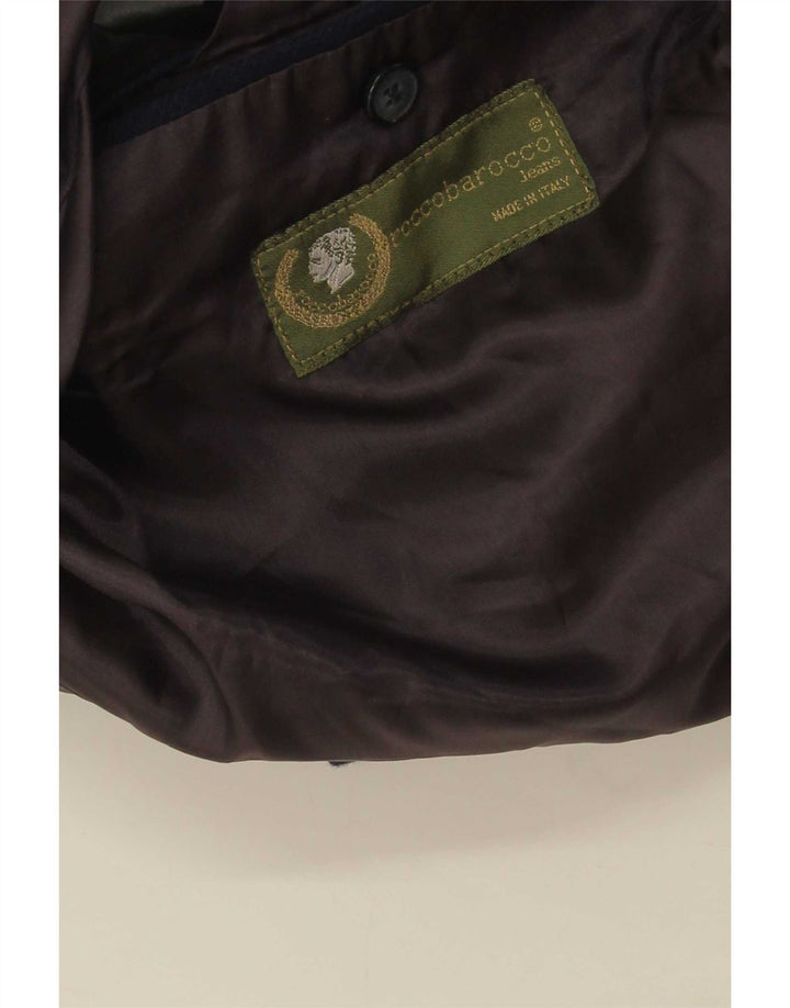 Jaqueta blazer masculina Roccobarocco com 3 botões Reino Unido 40 grande azul marinho