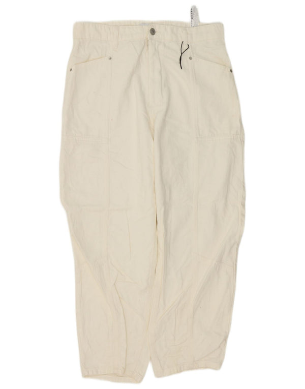 Zara Calça jeans feminina folgada cintura alta UE 42 grande W32 L28 algodão branco