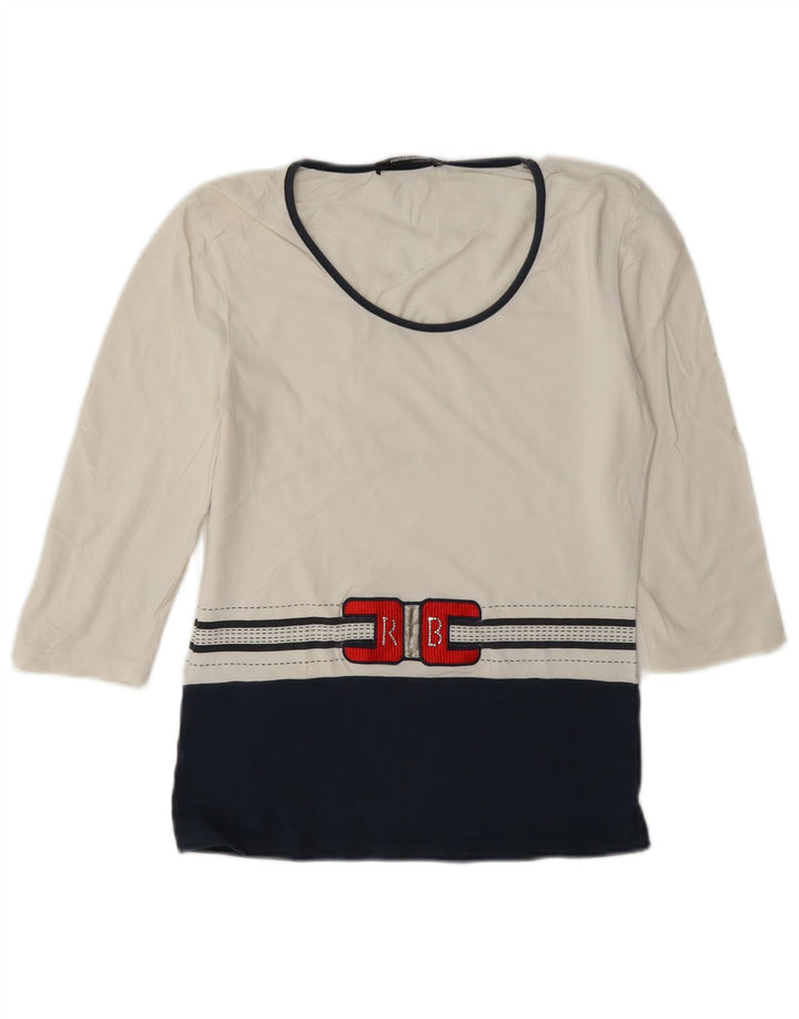 Top gráfico feminino Roccobarocco manga 3/4 IT 42 bloco de cor branco médio