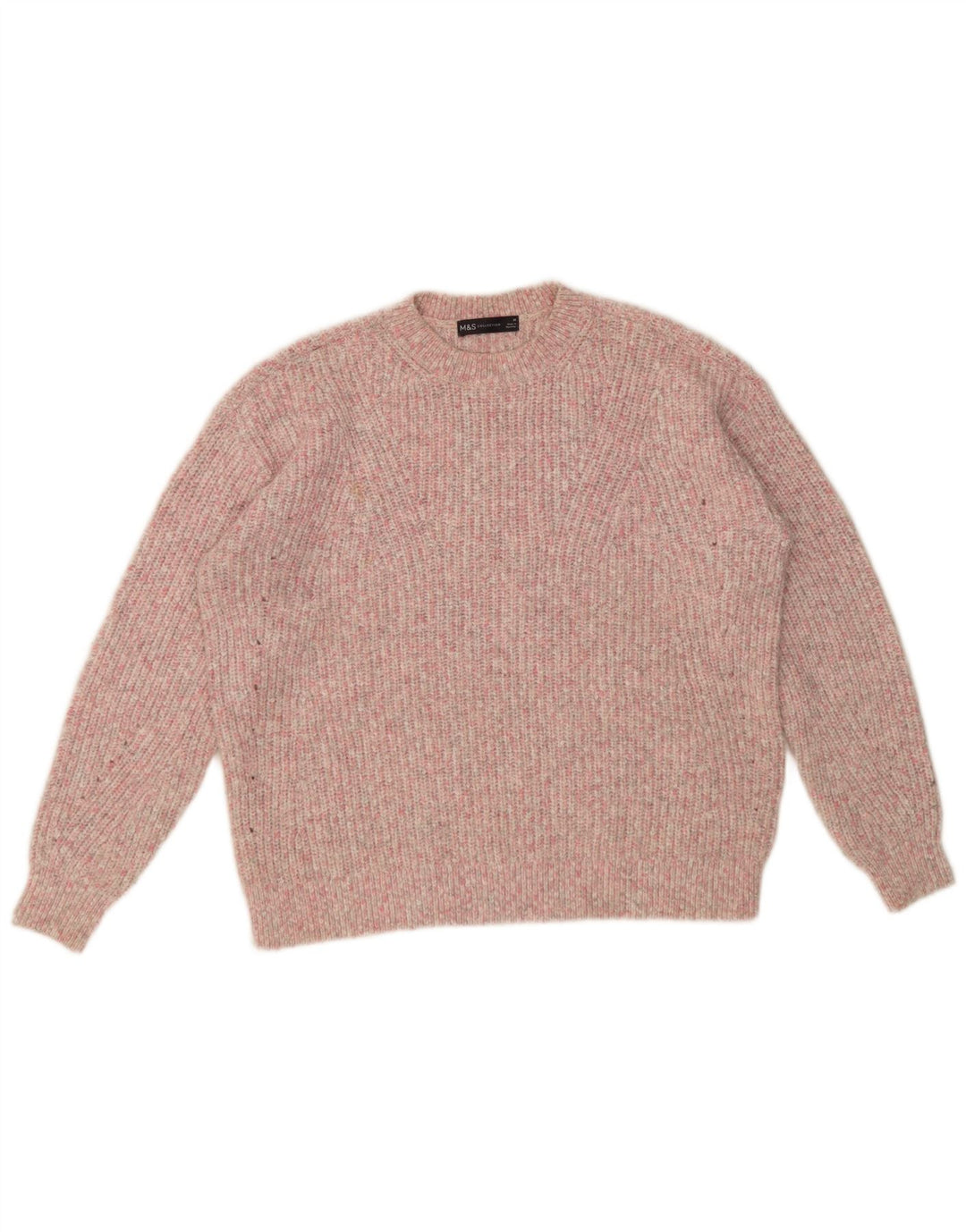 Suéter feminino Marks & Spencer com gola redonda Reino Unido 14 médio rosa manchado
