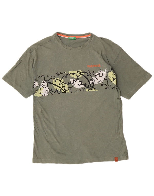 Camiseta gráfica Benetton Boys 13-14 anos 3XL algodão cáqui