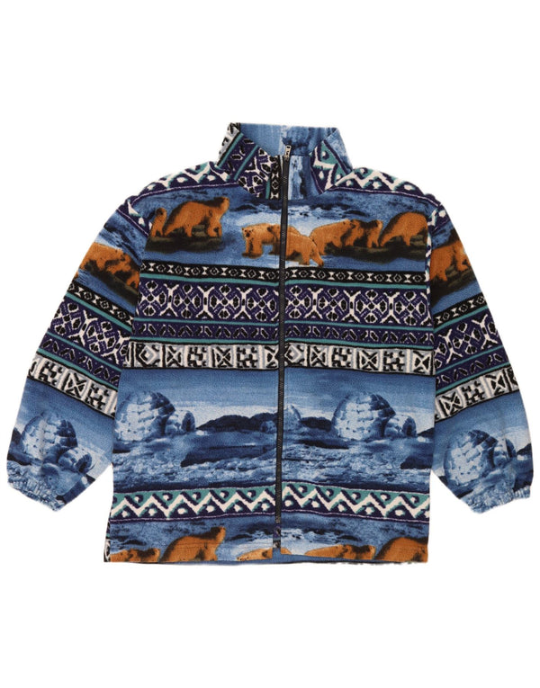 Jaqueta de lã masculina vintage com padrão abstrato UK 38 azul médio retrô
