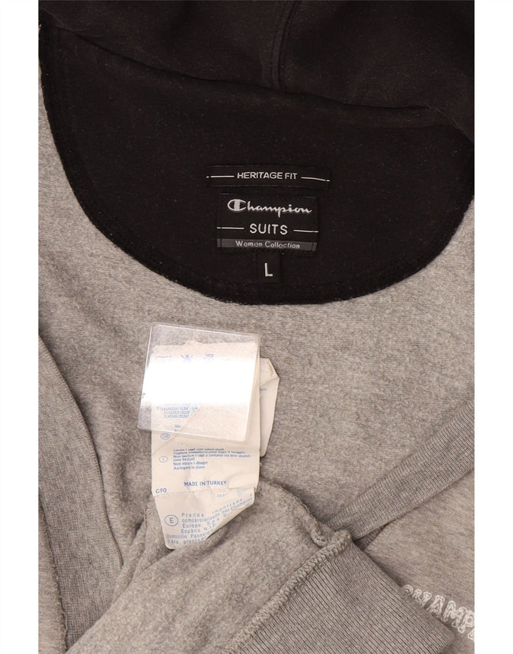 Suéter cardigã feminino com capuz CHAMPION Reino Unido 14 grande algodão cinza