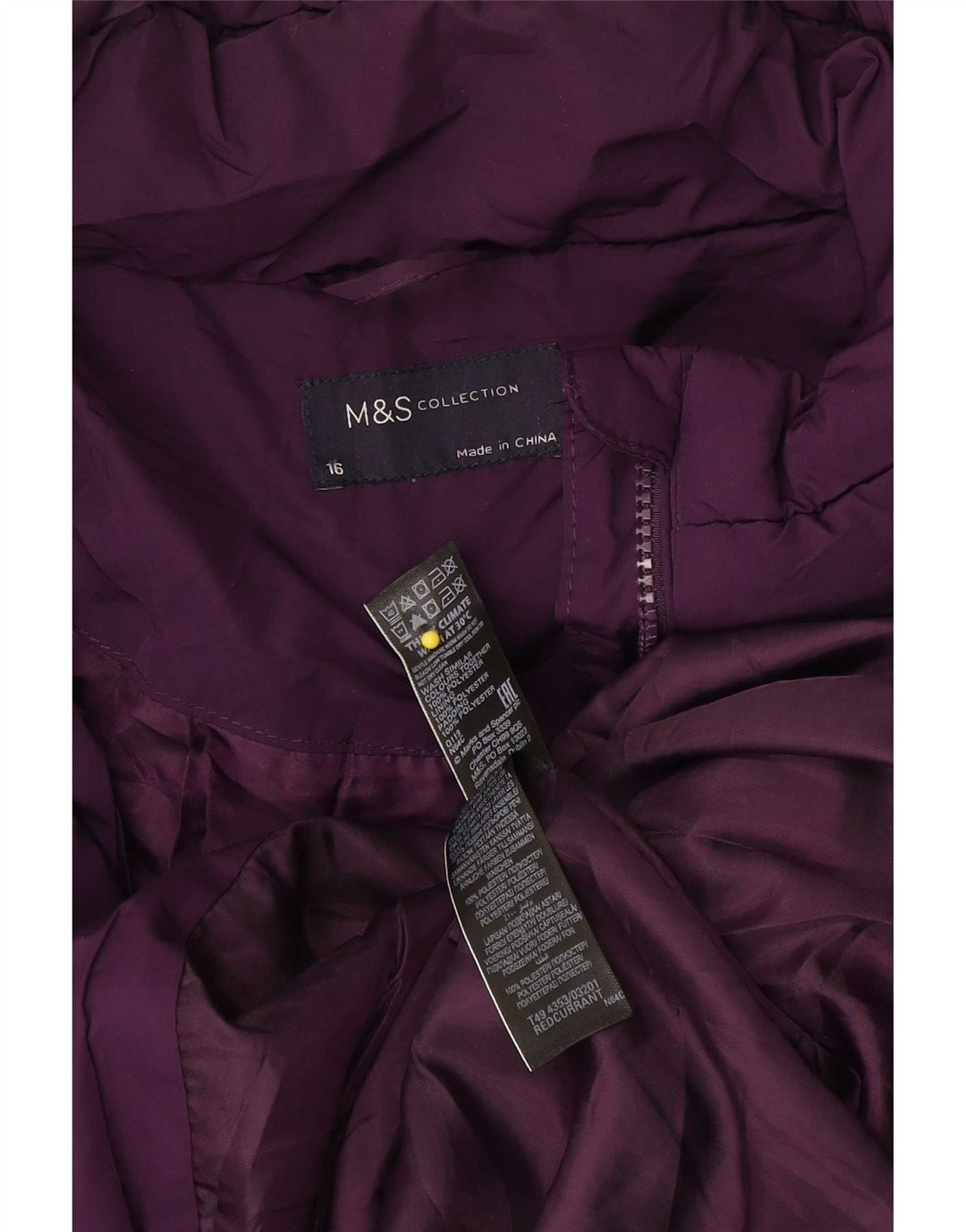 Casaco acolchoado com capuz feminino Marks & Spencer Reino Unido 16 grande poliéster roxo