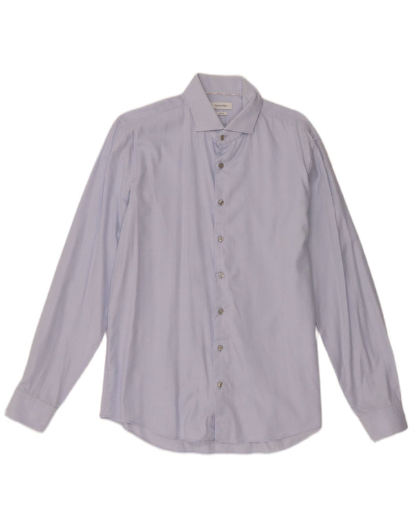 Camisa justa masculina Calvin Klein tamanho 42 16 1/2 grande algodão azul